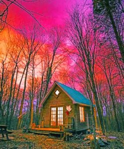 Sunset Over Small Wooden House paint by numbers