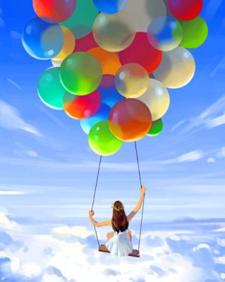 Swinging Girl With Balloons paint by numbers