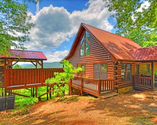 Wooden House In Forest paint by numbers