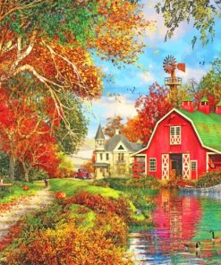 Autumn Barn Countryside paint by numbers