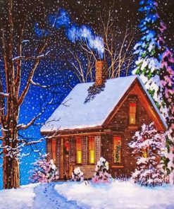 Christmas Snow Cabin paint by numbers