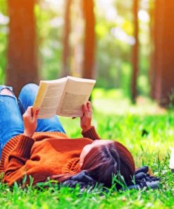 Girl Reading Book In Forest paint by numbers