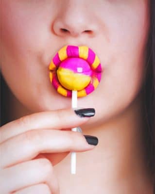 Girl With Pink And Yellow Lollipop paint By Numbers