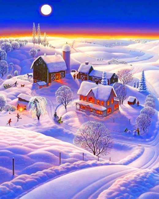 Winter On Farm paint by numbers