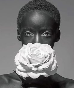 African Model Holding White Rose paint by Numbers