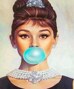 Audrey Hepburn With Bubble Gum paint By Numbers