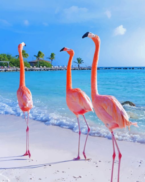 Flamingos On The Beach paint By Numbers