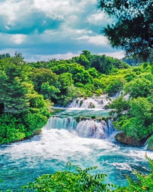 Waterfall In Split paint By Numbers