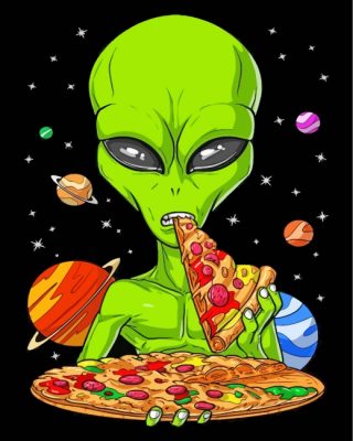 Alien Eating Pizza paint by numbers