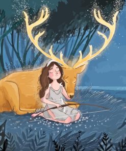 Girl And Stag Anime paint by numbers