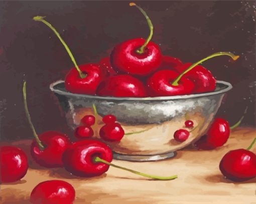 Cherries Fruits In Bowl paint by numbers