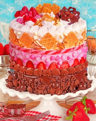 Chocolate And Fruits Cake paint by numbers