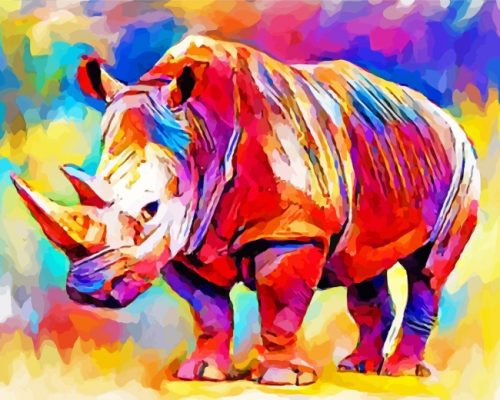 Colorful Rhino Animal Art paint by numbers