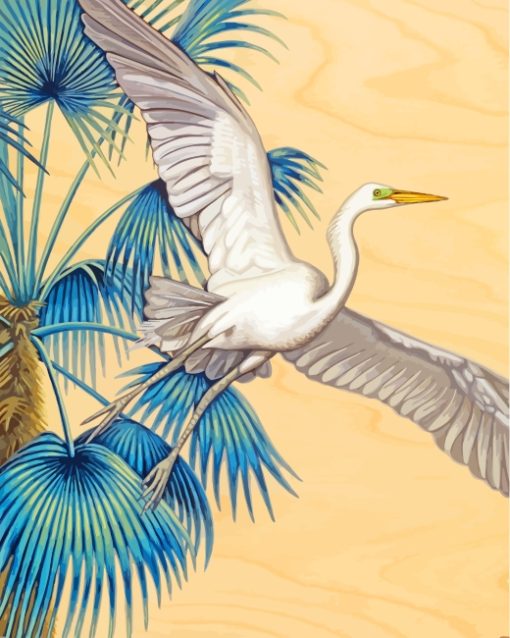 Flying Egret Bird Art paint by numbers