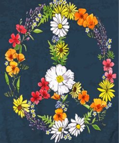 Floral Peace Symbol paint by numbers