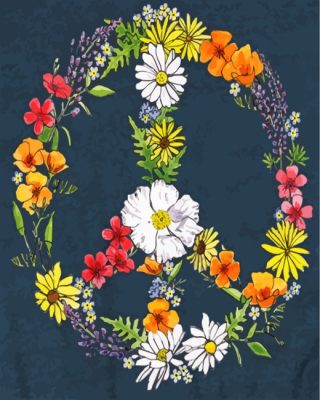 Floral Peace Symbol paint by numbers