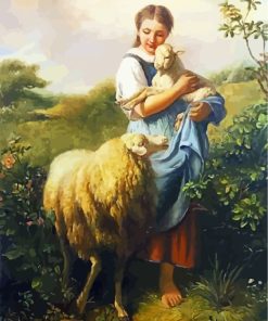 Sheep And Girl paint by numbers