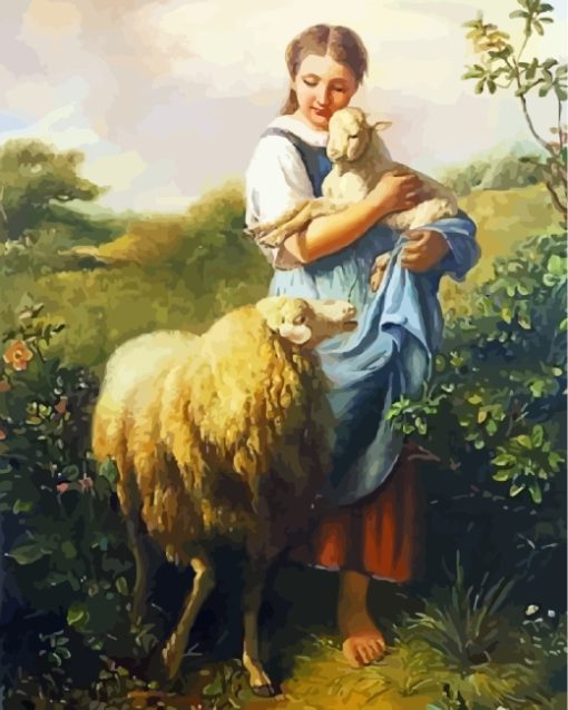 Sheep And Girl paint by numbers