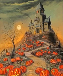 Halloween Pumpkins In Garden paint by numbers