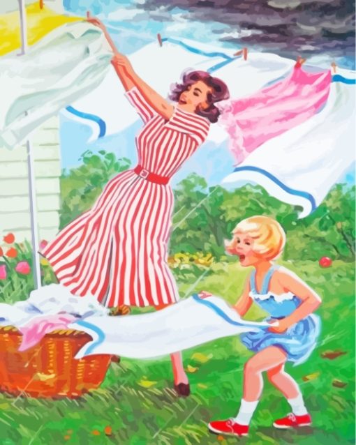 Hanging Laundry With Mother paint by numbers