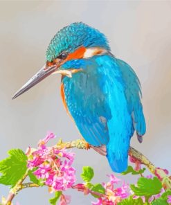 Kingfisher On Flower Branch paint by numbers