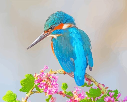 Kingfisher On Flower Branch paint by numbers