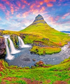 Kirkjufell Mountain Waterfall paint by numbers