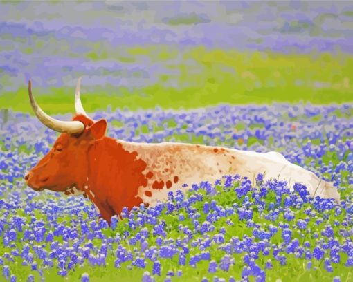 Longhorn In Bluebonnets paint by numbers