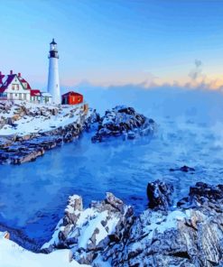 Maine Lighthouse In Snow paint by numbers