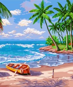 Beach Coconut Trees Fishing paint by numbers