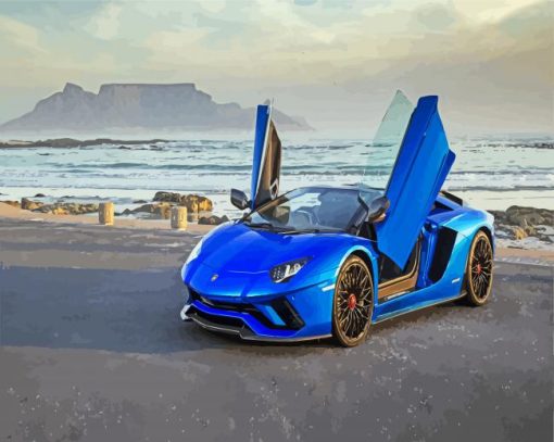 Aesthetic Blue Lamborghini Car paint by numbers