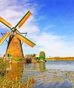 Cool Windmills Ta Kinderdijk paint by numbers