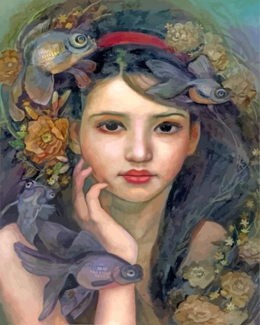 Woman With Fishes paint by numbers