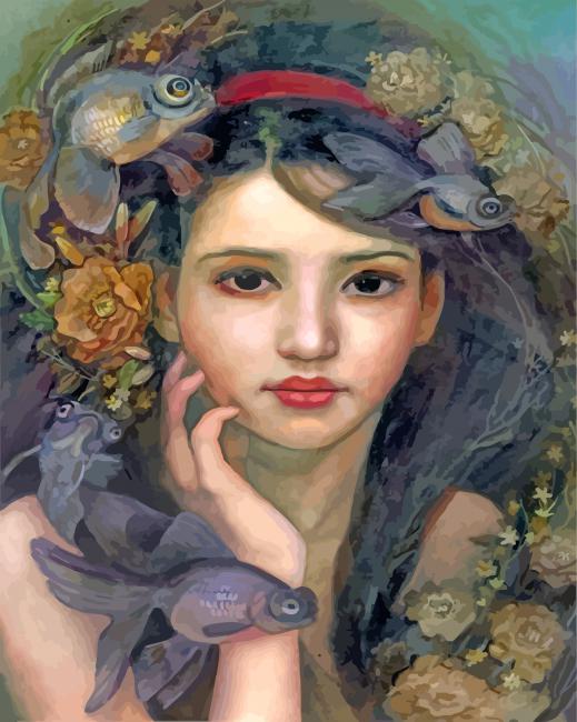 Woman With Fishes paint by numbers