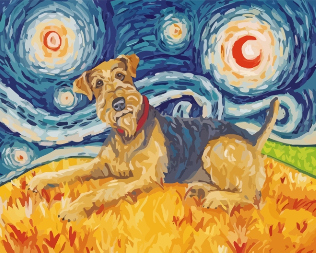 Airedale Dog Starry Night paint by numbers