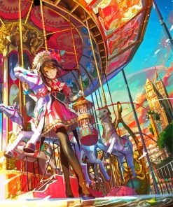 Anime Girl On Carousel paint by numbers