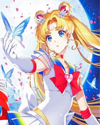 Sailor Moon With Butterflies paint by numbers