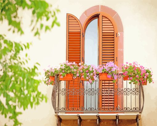 Balcony With Flowers paint by numbers