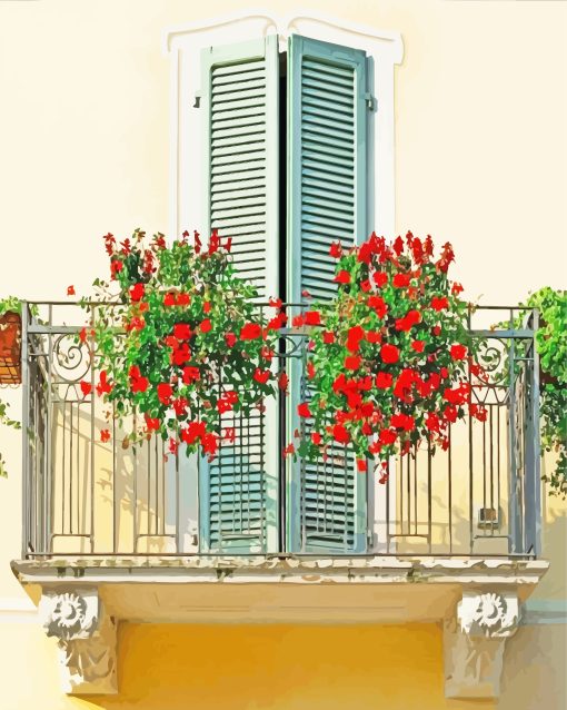 Aesthetic Balcony With Red Flowers paint by numbers