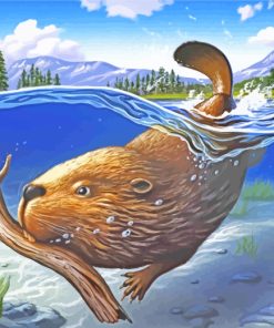 Beaver Swimming Underwater paint by numbers