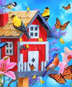 Birdhouse And Butterflies paint by numbers