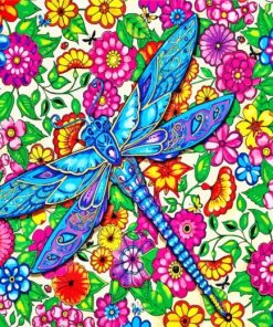 Blue Dragonfly Art Flowers paint by numbers