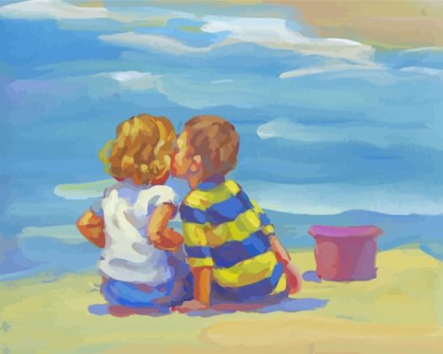 Boy And His Sister In Beach paint by numbers