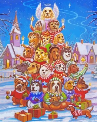 Christmas Holidays Dogs paint by numbers