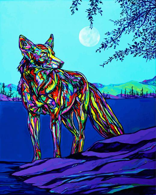 Colorful Coyote Animal paint by numbers