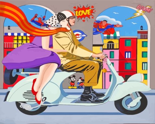 Couple On Vespa paint by numbers