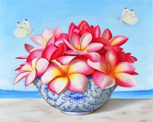 Frangipani Vase And Butterflies paint by numbers