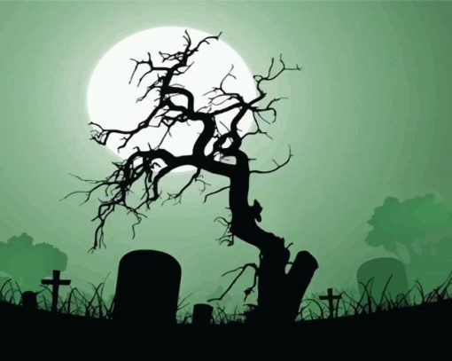 Tree In Graveyard Silhouette paint by numbers