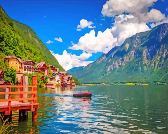 Buildings Hallstatt Lake paint by numbers