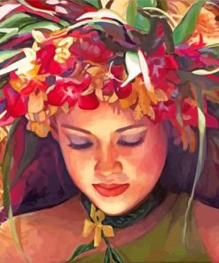 Hawaiian Girl With Floral Headdress paint by numbers